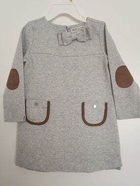 Girls' Grey Bow Pocket Dress